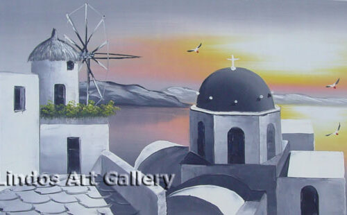 Santorini Church Windmill in Grey Painting
