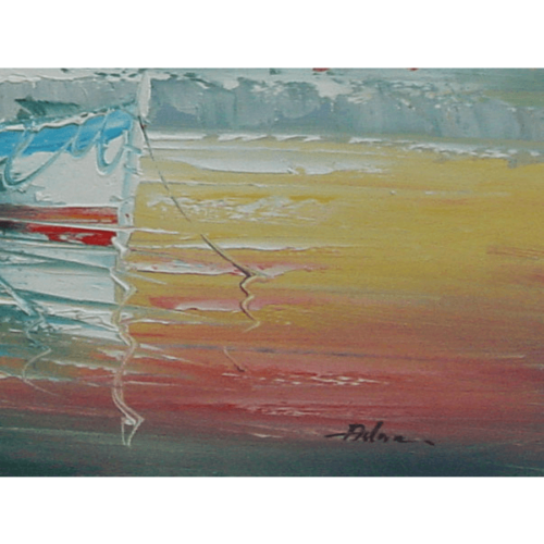 Fishing Boats in Harbor Oil Painting