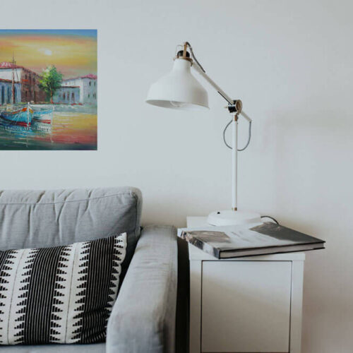 Fishing Boats in Harbor Oil Painting