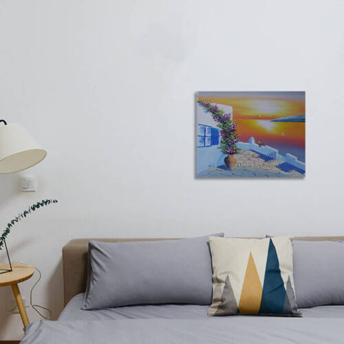 Greek Courtyard Sunset Oil Painting