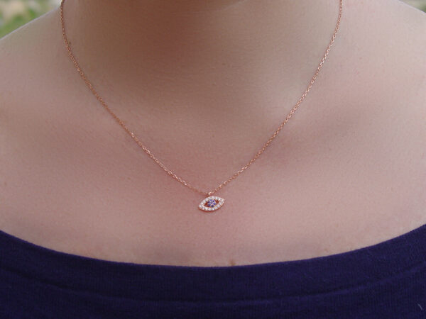 Evil Eye Necklace, Rose Gold Sterling 
