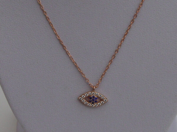 Evil Eye Necklace, Rose Gold Sterling 