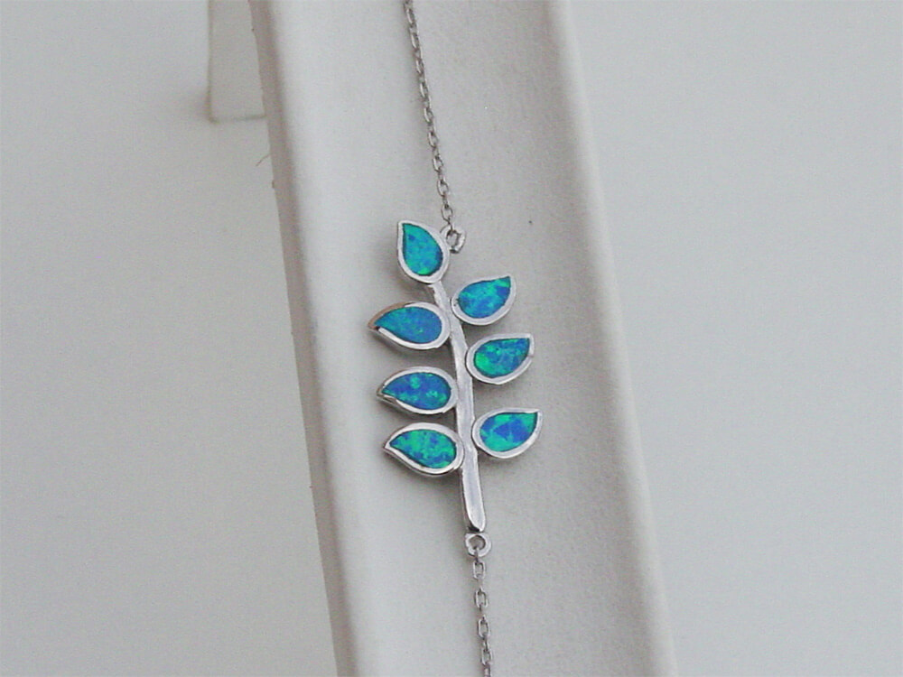 Blue Olive Leaves Bracelet Sterling 