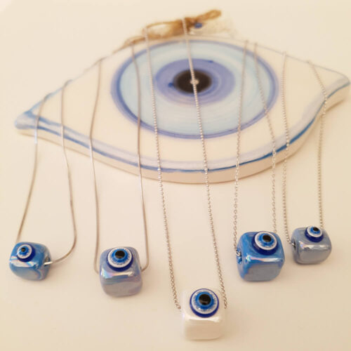 Blue Eye Ceramic Silver Necklace